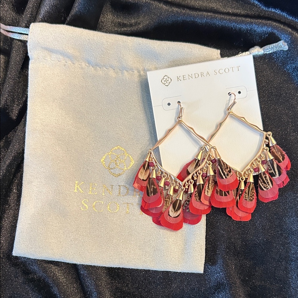 Kendra Scott Red and Gold Statement Earrings